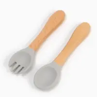 Тарелка детская секционная с ложкой и вилкой, 3 секции, серый, Mum&Baby