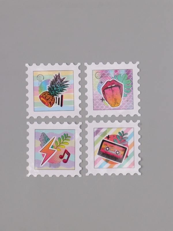 Наклейка бумага "Марки. Неон" 3х3 см 200 шт в рулоне