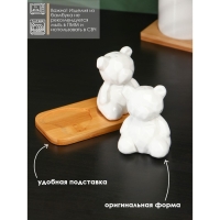 Набор фарфоровый для специй на бамбуковой подставке BellaTenero &laquo;Медведи&raquo;, 2 предмета: солонка 80 мл, перечница 80 мл, цвет белый