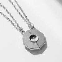 Кулоны &laquo;Неразлучники&raquo; инь-ян, цвет чёрно-белый в серебре, 45 см