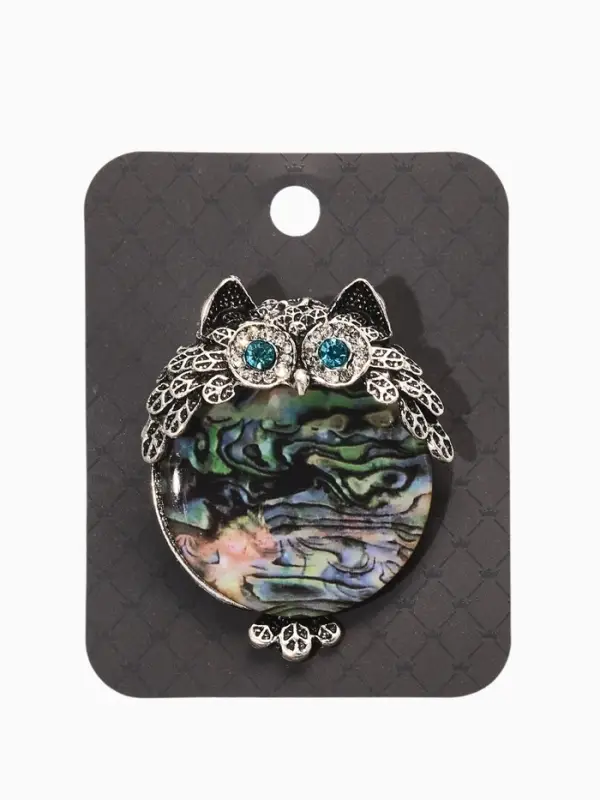 Брошь "Галлиотис" сова, цвет зелёный в чернёном серебре