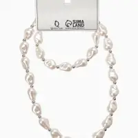 Набор 2 пред-та: бусы,браслет "Жемчуг барочный", капля, 40/18см, цвет белый в серебре