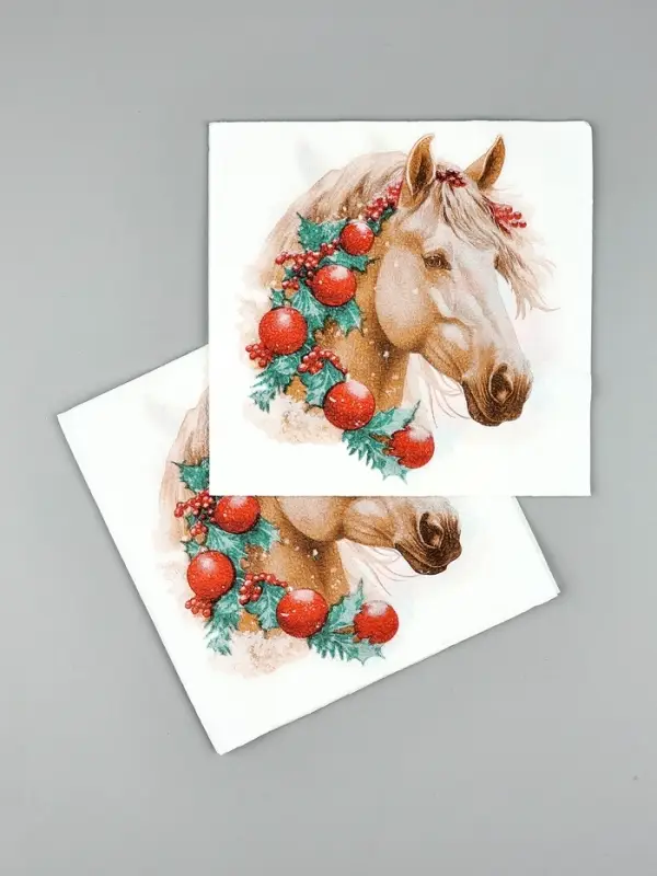 Салфетки бумажные New Line Fresco &laquo;Белая лошадь с новогодними украшениями&raquo;, 33х33 см, 2 слоя 20 лист
