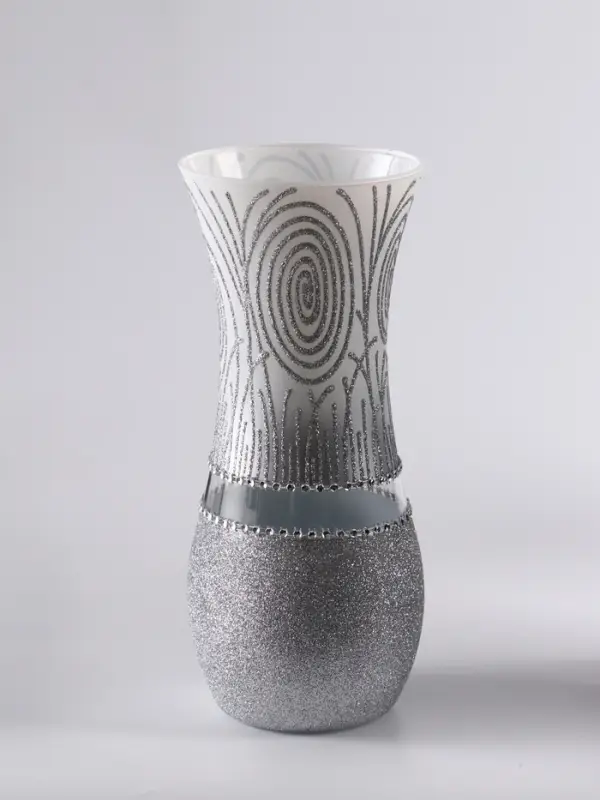 Ваза &laquo;Соблазн&raquo;, волна, h=25.5 см, стекло, бело-серебристая