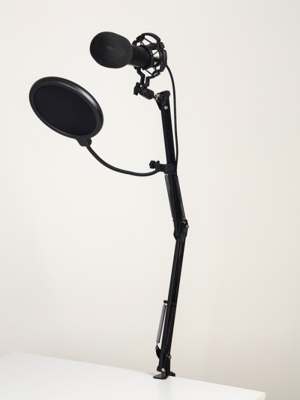 Микрофон конденсаторный Music Life золотой: кабель, ветрозащита, стойка