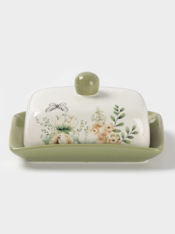 Масленка Доляна "Цветы" цвет белый  17х12х8,5 см