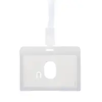 Бейдж - карман горизонтальный, внешний размер 100&times;74 мм, внутренний размер 90&times;54 мм, светло-серый, с лентой, жёсткокаркасный