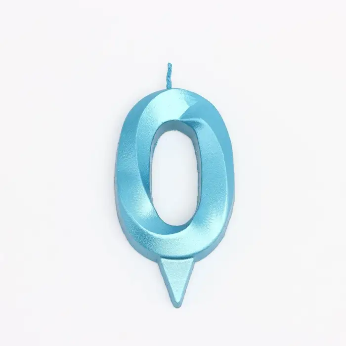Свеча в торт &laquo;Грань&raquo;, цифра 0, голубой металлик, 6.5 см
