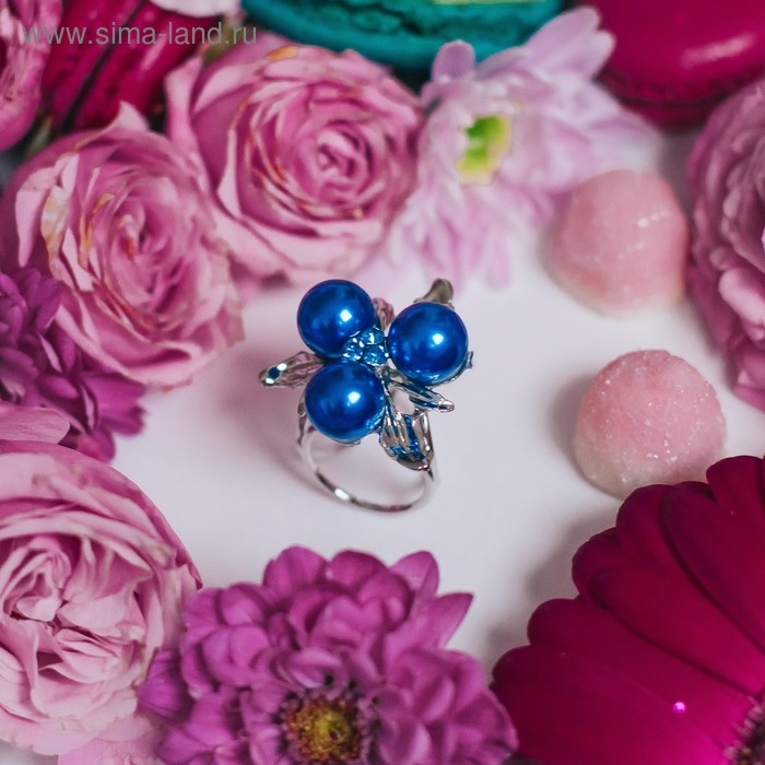 Кольцо для платка &laquo;Черничка&raquo;, цвет синий в серебре