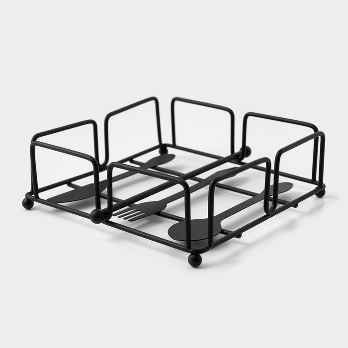 Салфетница Доляна &laquo;Приборы&raquo;, с держателем, 17,5&times;18&times;6 см, цвет чёрный