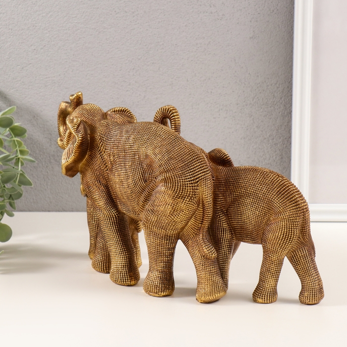 Сувенир полистоун 3D "Семья слонов" тёмное золото 32,5х10х17,5 см