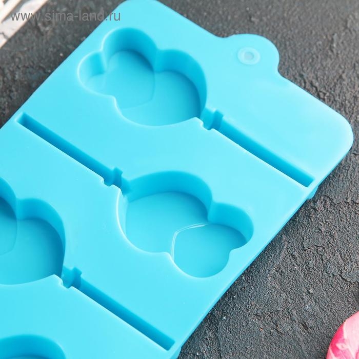 Форма для леденцов Доляна &laquo;Влюблённость&raquo;, силикон, 9,5&times;24&times;1 см, 6 ячеек (4,2&times;3,3 см), с палочками, цвет МИКС