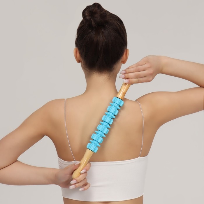 Массажёр &laquo;Скалка&raquo;, универсальный, 37,5 &times; 4 см, деревянный, 11 колёс, цвет МИКС