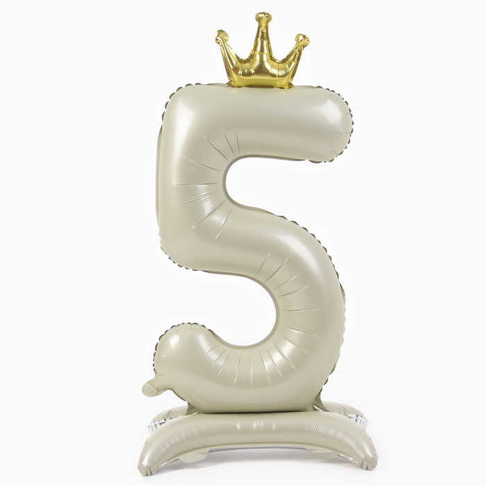 Шар фольгированный 42" &laquo;Цифра 5 с короной&raquo; на подставке, цвет взбитые сливки