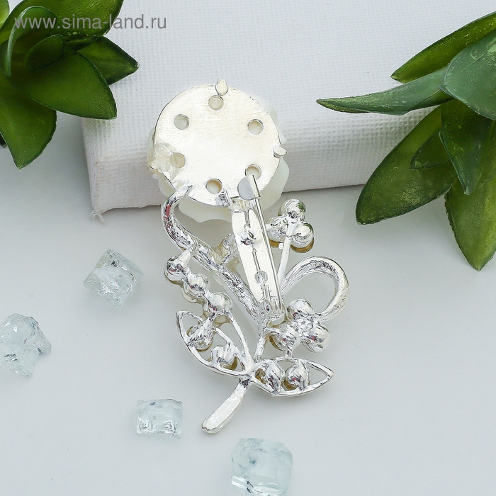 Брошь &laquo;Цветок&raquo;, роза нежная, цвет белый в серебре