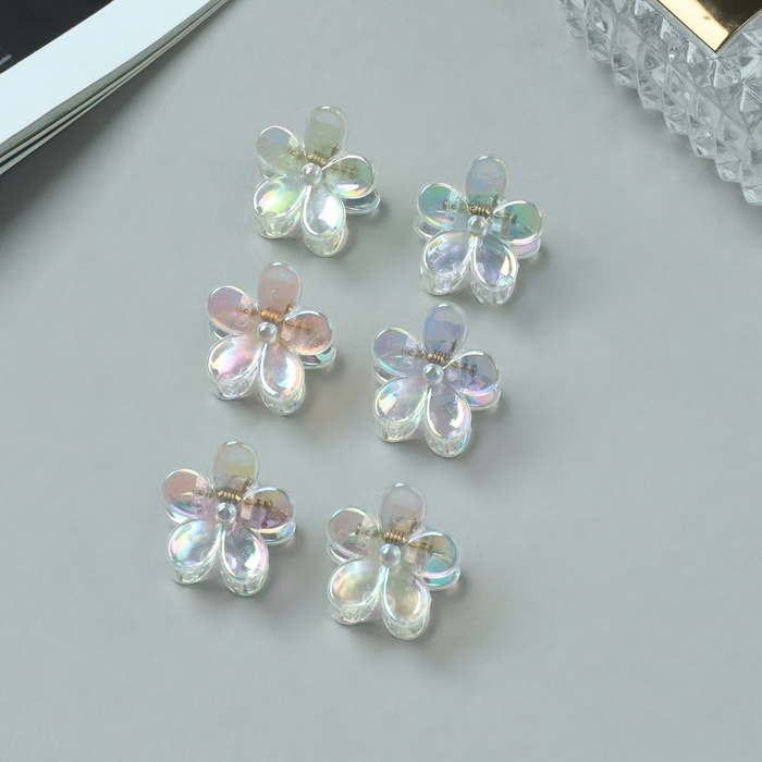 Краб для волос "Аванти" (набор 6 шт) цветок, 2,2 см, прозрачный