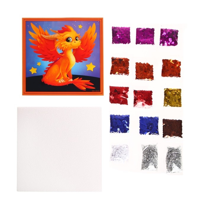 Аппликация пайетками для детей &laquo;Дракончик&raquo;, набор для творчества