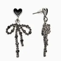 Серьги "Бантики с сердечками", цвет чёрно-серый в серебре