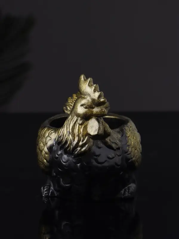 Кашпо "Курица" 10х9х6 см, черный с позолотой