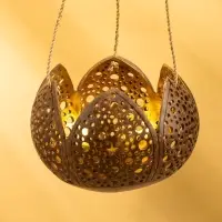 Подсвечник подвесной из кокоса &laquo;Бутон&raquo;, 14&times;14&times;10 см, коричнево-золотой