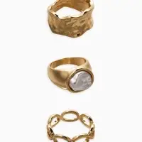 Набор колец 3 шт "Новый стиль" жемчуг,цепь, размер МИКС, цвет белый в золоте