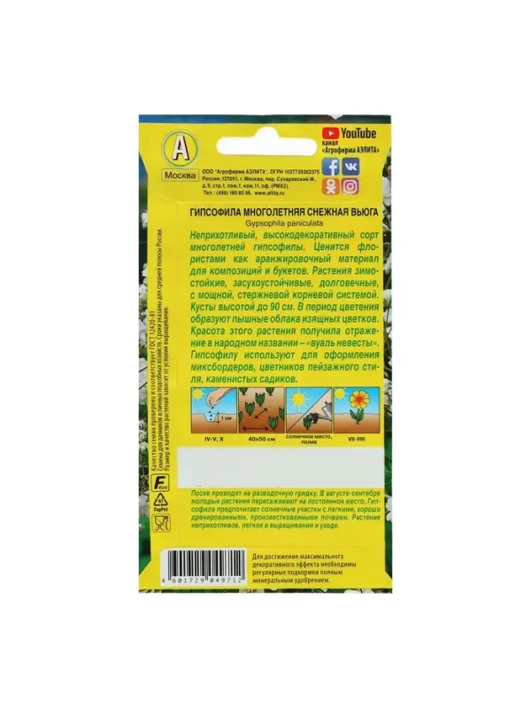 Набор семян Гипсофила "Снежная вьюга", 5 шт.