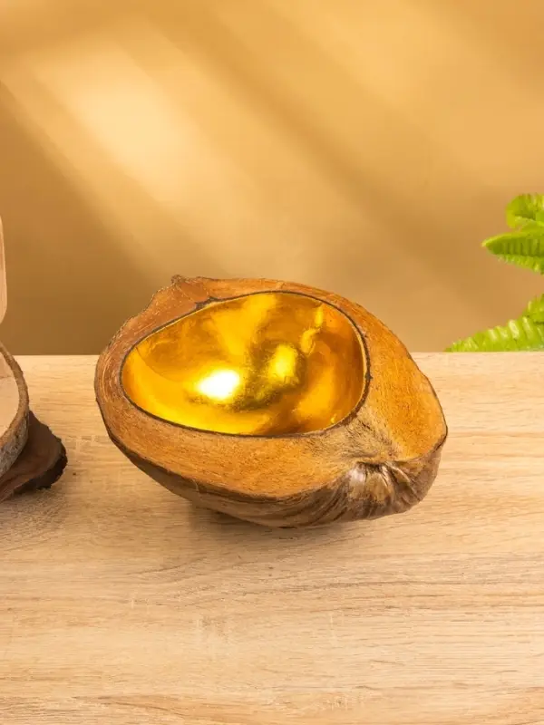 Чаша из кокоса, 15.5&times;21&times;7 см, коричнево-золотая