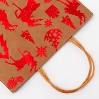 Пакет крафт с тиснением, круглая ручка, &laquo;Лес&raquo; 21&times;27&times;11 см, 120 г