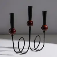 Подсвечник металл, дерево "Параллельные вселенные" d=2,2 см чёрный 25х3,5х27,3 см