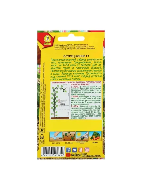 Семена Огурец "Конни" F1, среднеранний, партенокарпический, 10шт