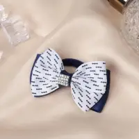 Резинка для волос &laquo;Школьница&raquo;, бант штрихи, 6 см, бело-синяя