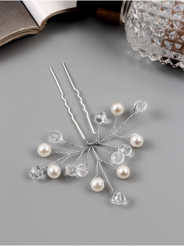 Шпилька для волос "Эмилия" шарики ассорти, 9х7 см, белый прозрачный