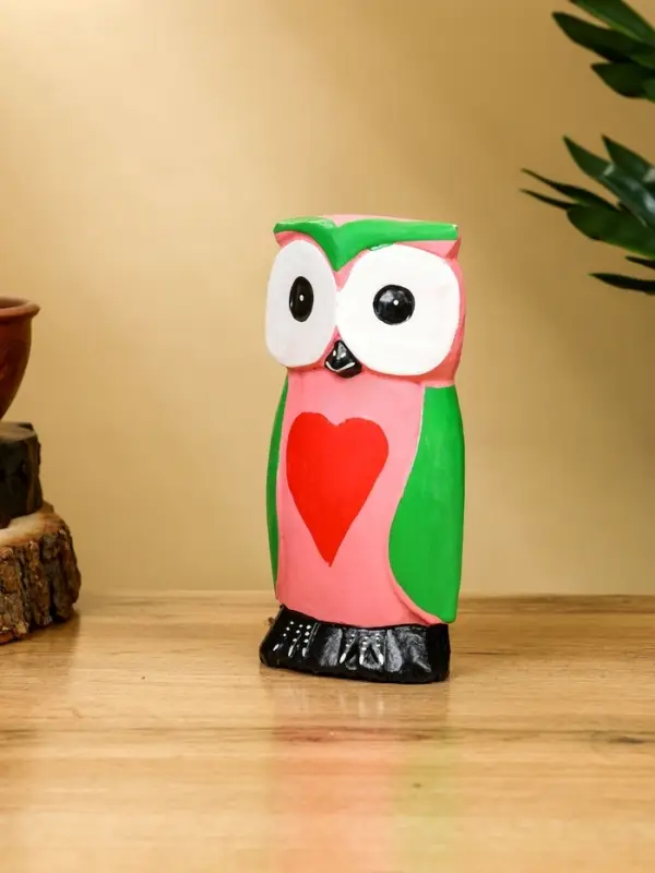 Набор сувенирный &laquo;Совята с сердечком&raquo;, h=15 см, h=13 см, h=10 см, дерево, розово-зелёный