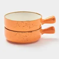 Кокотницы Magistro &laquo;Церера&raquo;, набор 2 шт., 500 мл, d=15 см, фарфор, оранжевые