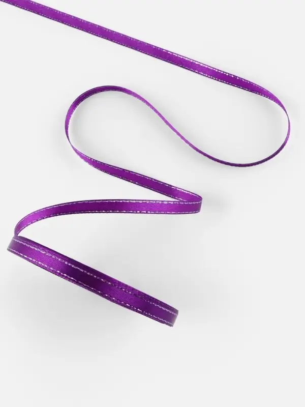 Лента атласная, с серебряным люрексом, 6 мм, 23&plusmn;1 м, фиолетовая №35