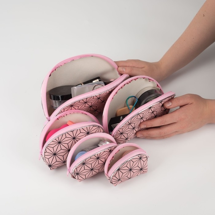 Набор косметичек 5 в 1 на молниях, цвет розовый