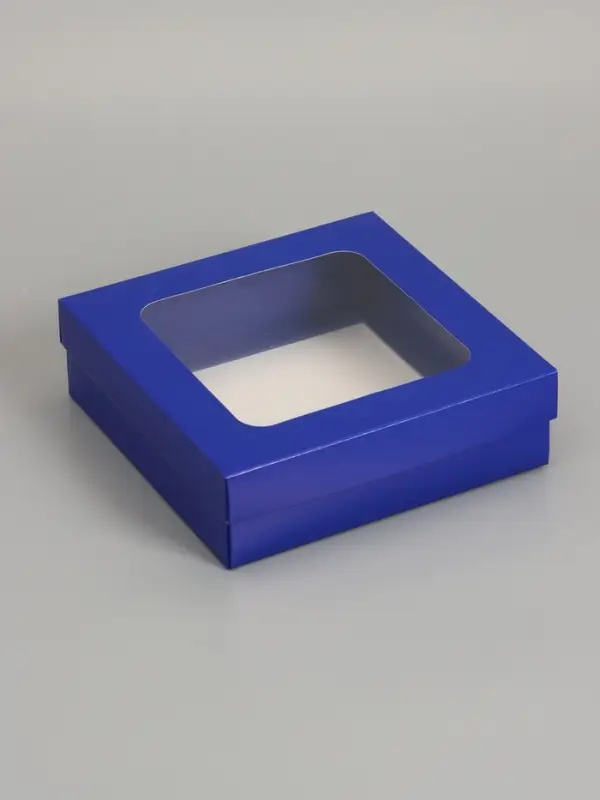 Коробка складная, крышка-дно, синяя, с окном 20 х 20 х 6 см