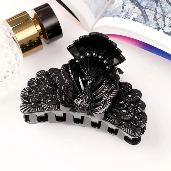 Крабик для волос &laquo;Классик&raquo;, счастливый павлин, 8&times;5 см, чёрный