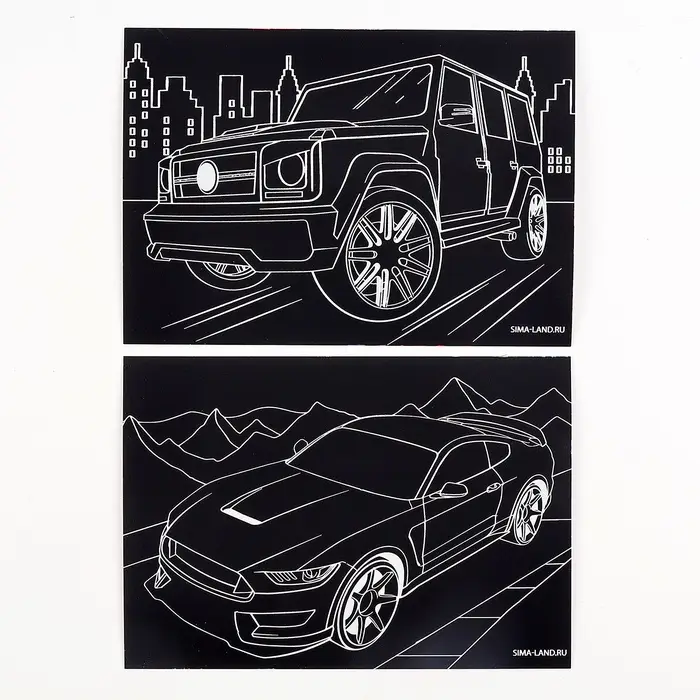 Гравюра детская &laquo;Крутые машины&raquo;, 2 шт., 10&times;15 см