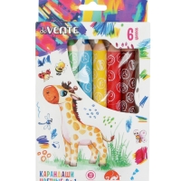 Карандаши акварельные 6 цветов, мини deVENTE Jumbo 3 в 1 супер мягкие, d-14.7 мм; L-110 мм с точилкой