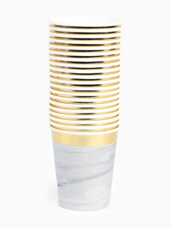 Набор посуды для праздника на 20 персон, мрамор белый (тарелки 23 см, стакан 250 мл)