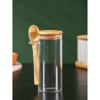 Банка стеклянная для сыпучих продуктов с ложкой BellaTenero &laquo;Эко&raquo;, 420 мл, 6,7&times;15,5 см, с бамбуковой крышкой