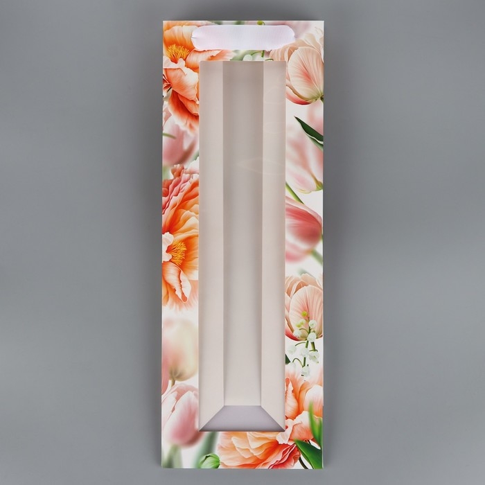 Пакет подарочный под бутылку, упаковка, &laquo;Цветы&raquo;, 36 х 13 х 10 см