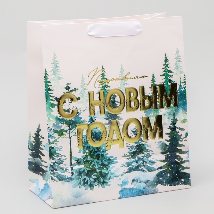 Пакет подарочный новогодний ламинированный вертикальный, конгревное тиснение &laquo;С Новым годом&raquo;, ML 23 х 27 х 11.5 см, Новый год