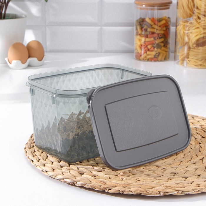 Контейнер для заморозки и хранения продуктов &laquo;Кристалл&raquo;, 1,7 л, 18&times;12,5&times;11 см, прозрачный, крышка серая