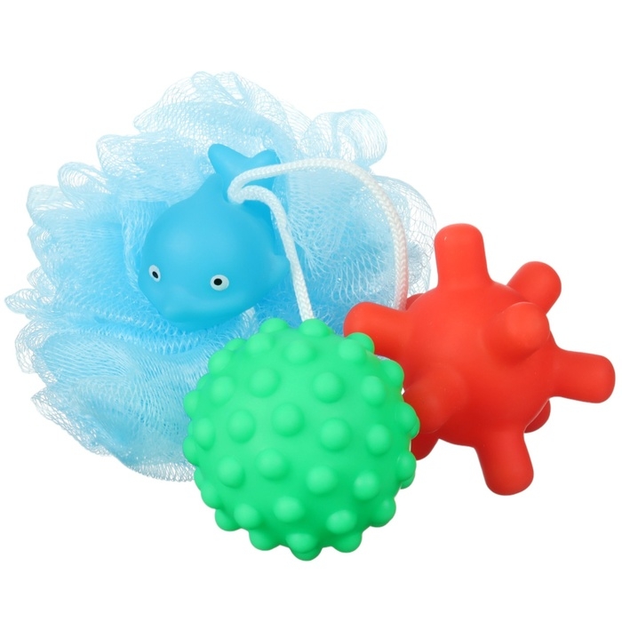 Набор для ванны &laquo;Дельфин&raquo;, мочалка с игрушкой, 2 тактильных мячика, Крошка Я