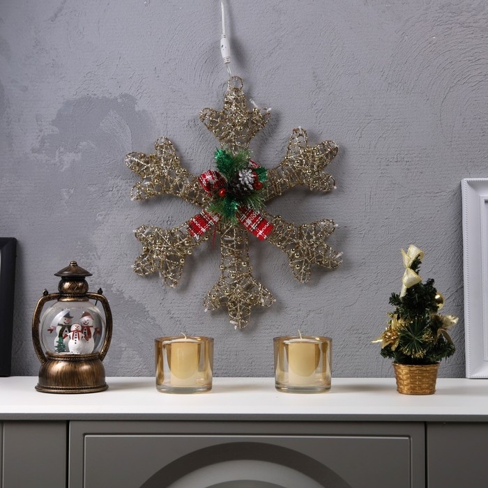 Светодиодная фигура &laquo;Снежинка с бусинами&raquo; 40 см, металл, 220 В, свечение тёплое белое