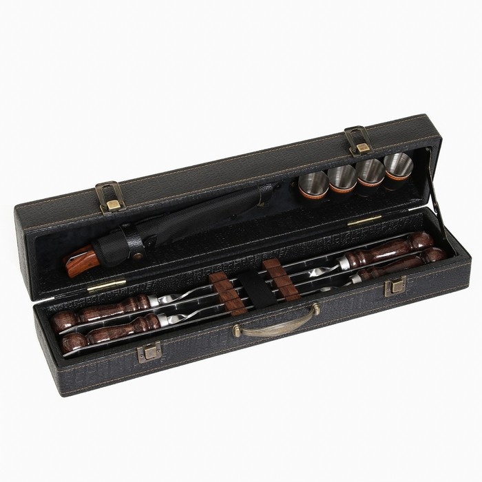 Набор с шампурами подарочный "Элит-XS" в коробке из эко-кожи №13