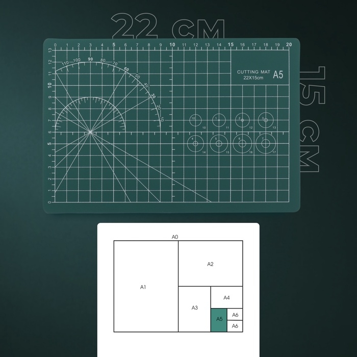 Мат для резки, трёхслойный, 22 &times; 15 см, А5, цвет зелёный