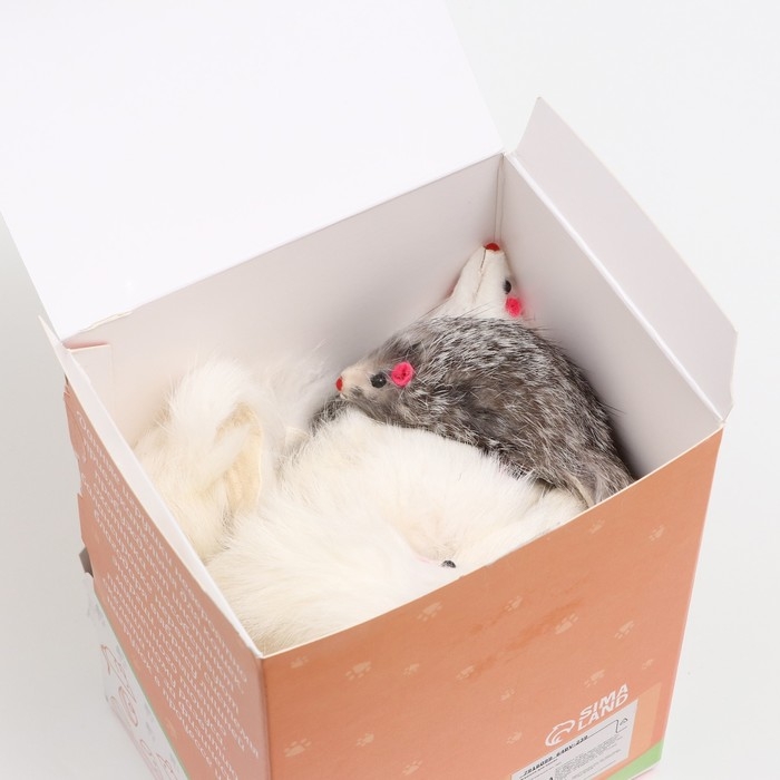 Мышь из натурального меха, 7,5 см, микс белая/серая, фасовка 30 шт